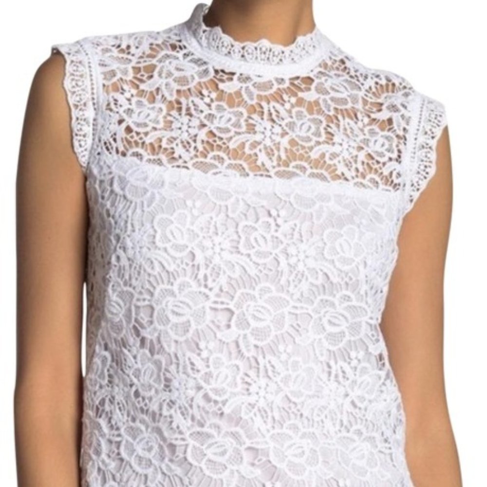Nanette Lepore White Lace Sleeveless Blouse Large